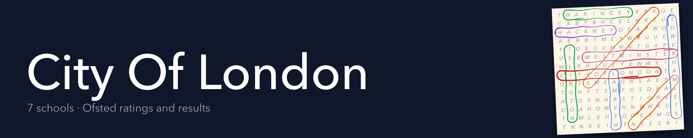 A word search hiding City Of London and its nearest neighbours