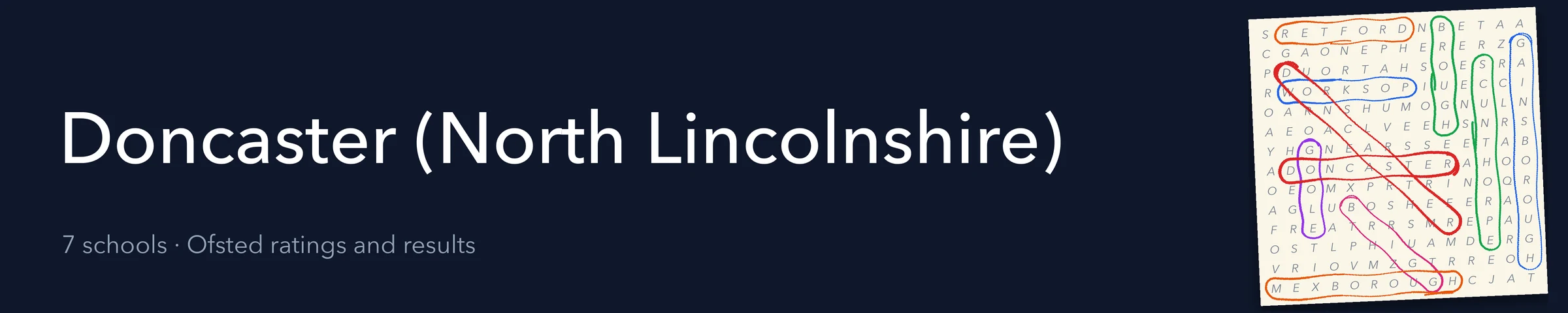 A word search hiding Doncaster (North Lincolnshire) and its nearest neighbours