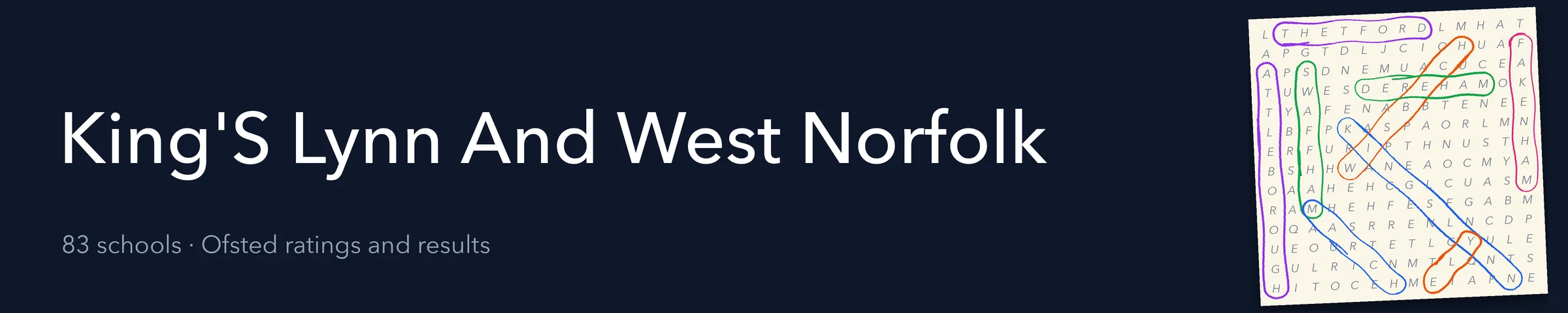 A word search hiding King'S Lynn And West Norfolk and its nearest neighbours