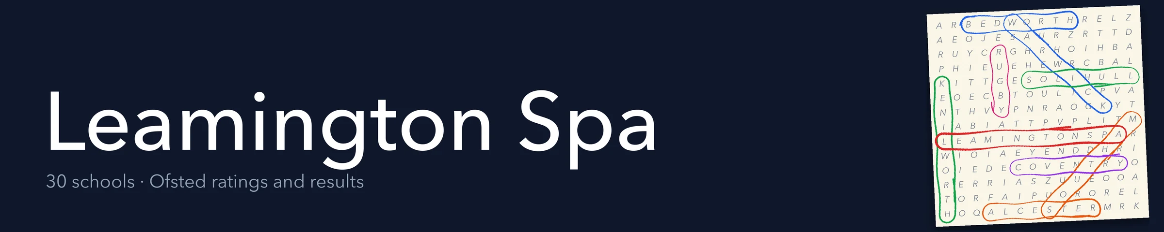 A word search hiding Leamington Spa and its nearest neighbours