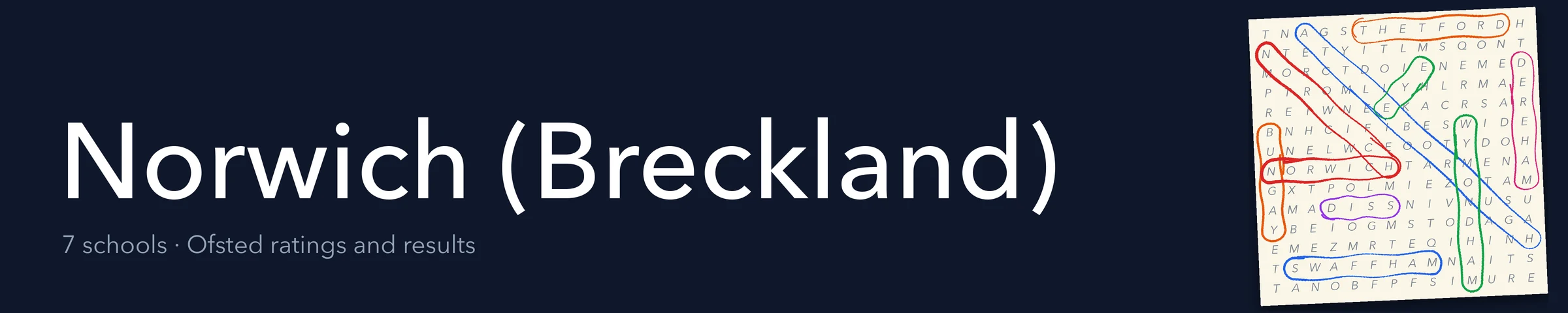 A word search hiding Norwich (Breckland) and its nearest neighbours