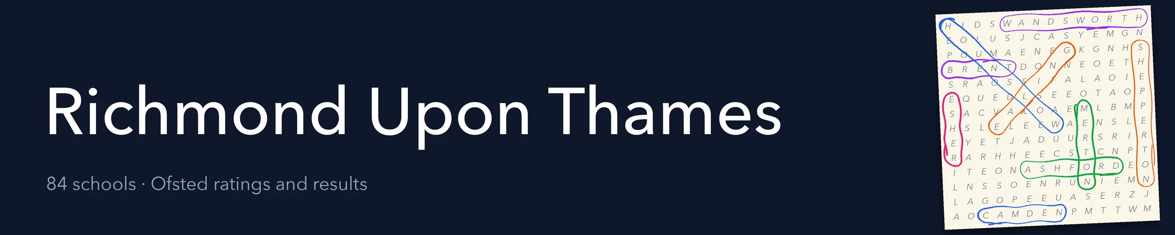 A word search hiding Richmond Upon Thames and its nearest neighbours