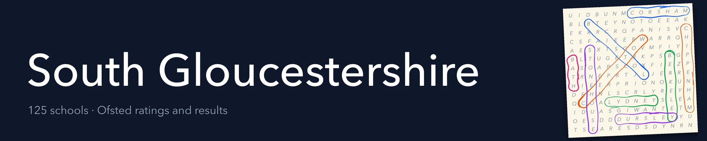 A word search hiding South Gloucestershire and its nearest neighbours