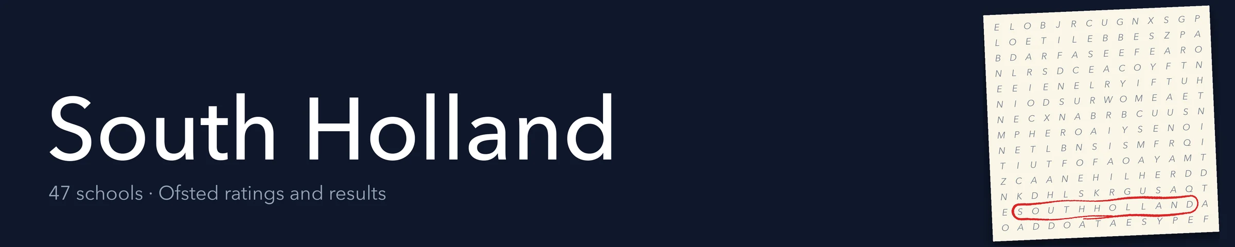 A word search hiding South Holland and its nearest neighbours