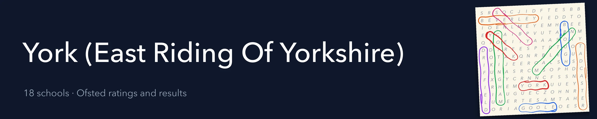 A word search hiding York (East Riding Of Yorkshire) and its nearest neighbours